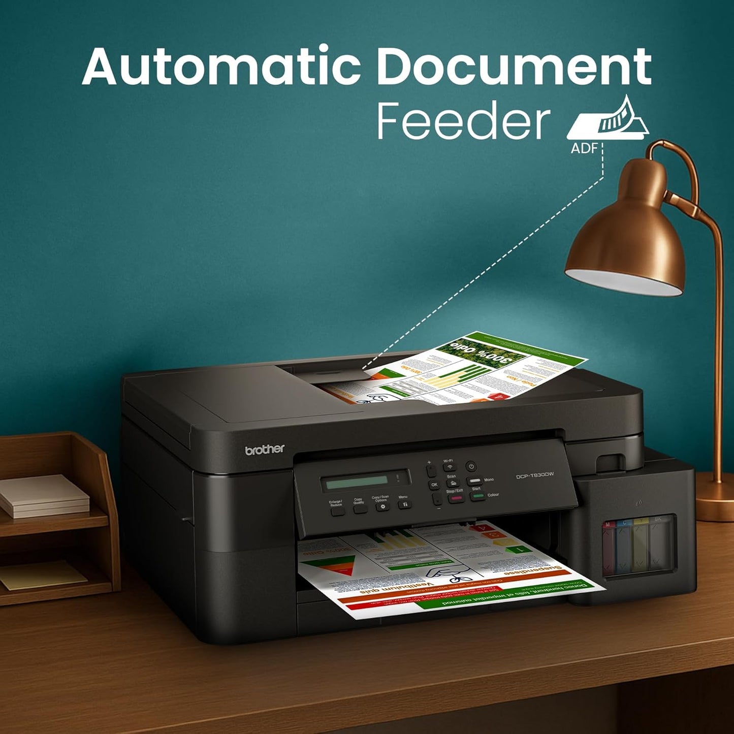 Brother Wireless All In One Ink Tank Printer, DCP-T830DW, Automatic Duplex Print & Scan, ADF, Email & Mobile Print, Network Connectivity, Compact Design